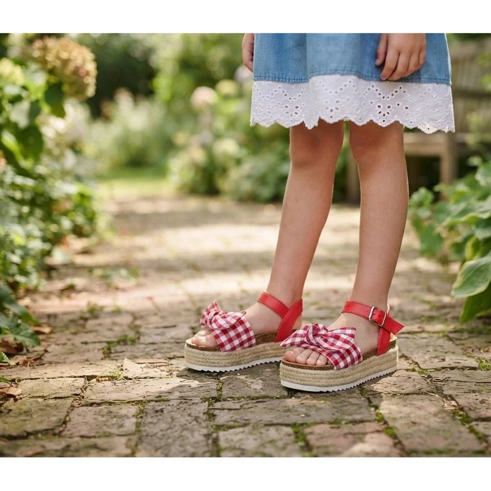 Sonoma Xandera Girls Red Gingham Bow Espadrille Platform Sandals Size 3 NEW